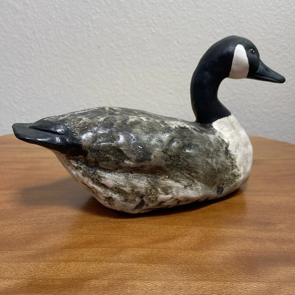 Vintage Hand Crafted Hand Made ‘87 Ceramic Goose Black &White Rustic Cabin Decor